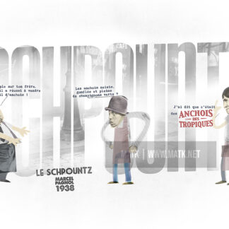 Le Schpountz, l'histoire d'une success story écrite par Marcel Pagnol. Ici en affiche, une des scènes cultes : l'anchois des tropiques